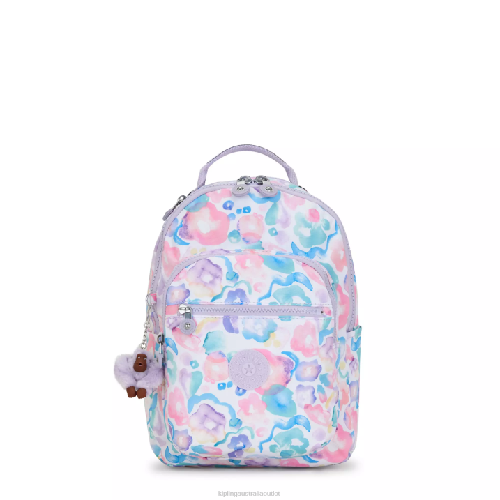 Seoul Small Printed Tablet Backpack Kipling Aqua Flowers Women 8T6J349 Fashion Backpacks