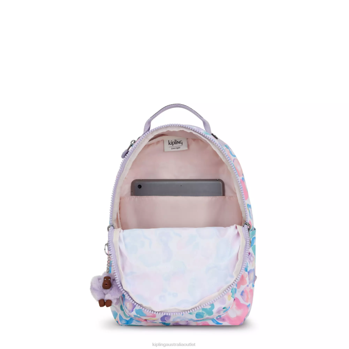 Seoul Small Printed Tablet Backpack Kipling Aqua Flowers Women 8T6J349 Fashion Backpacks