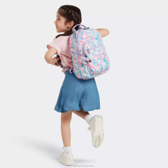 Seoul Small Printed Tablet Backpack Kipling Aqua Flowers Women 8T6J349 Fashion Backpacks