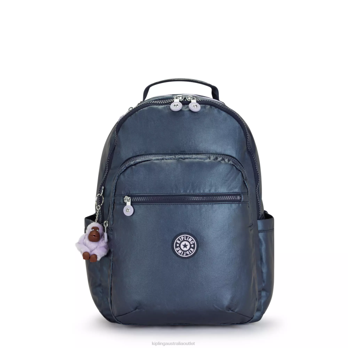 Seoul Large Metallic 15" Laptop Backpack Kipling Admiral Blue Women 8T6J460 Laptop Backpacks