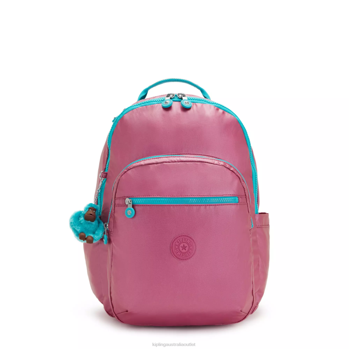 Seoul Large Metallic 15" Laptop Backpack Kipling Fresh Pink Metallic Women 8T6J459 Laptop Backpacks