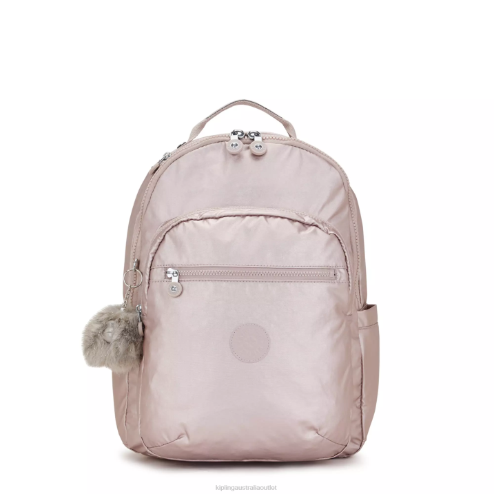 Seoul Large Metallic 15" Laptop Backpack Kipling Metallic Rose Women 8T6J461 Laptop Backpacks