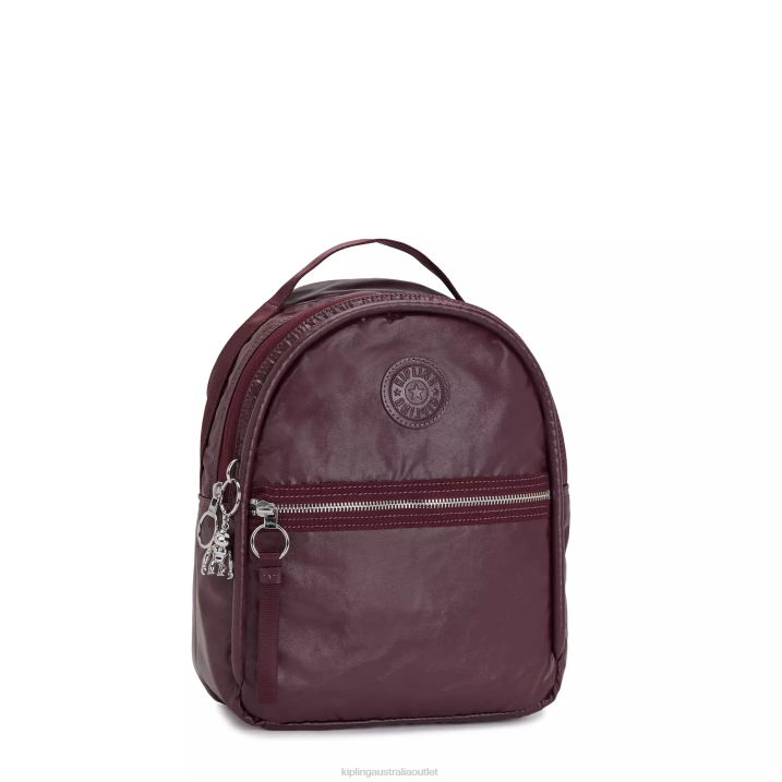 Kae Metallic Backpack Kipling Burgundy Lacquer Metallic Women 8T6J386 Small Backpacks