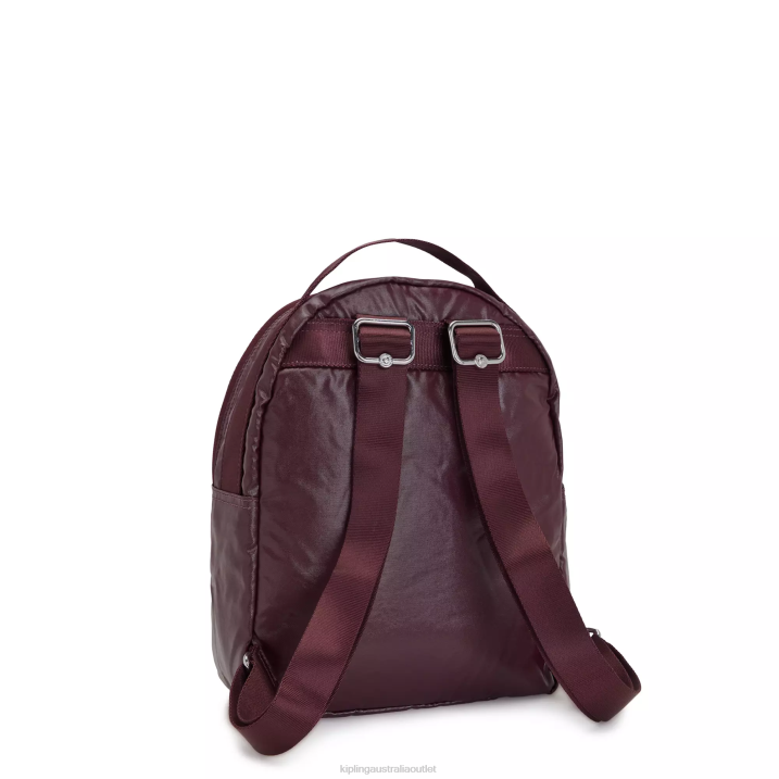 Kae Metallic Backpack Kipling Burgundy Lacquer Metallic Women 8T6J386 Small Backpacks