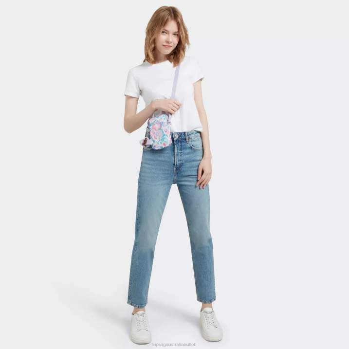 Tally Printed Crossbody Phone Bag Kipling Aqua Flowers Women 8T6J57 Crossbody Bags